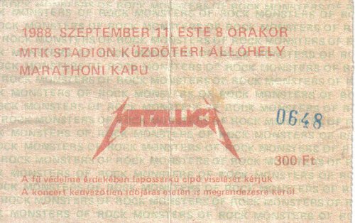 Metallica koncertjegy 