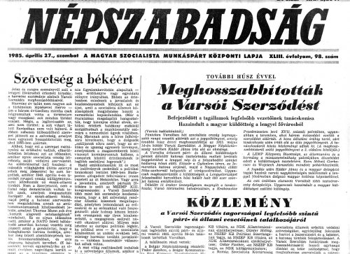 Tudósitás a Varsói Szerződés meghosszabbitásáról