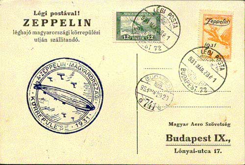 Zeppelin Budapesten boriték bélyeg