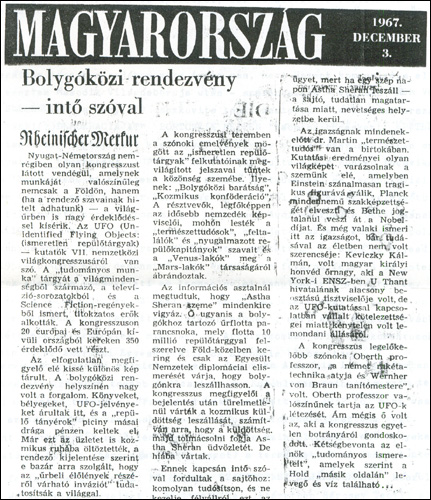 Magyarország 1967. december 3. Bolygóközi rendezvény