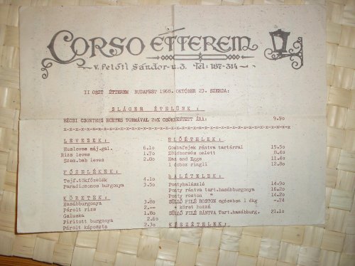 Corso Étterem étlap 1968 október 23
