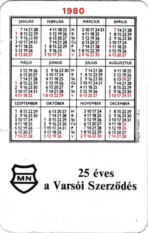 25 éves a Varsói Szerződés - kártyanaptár